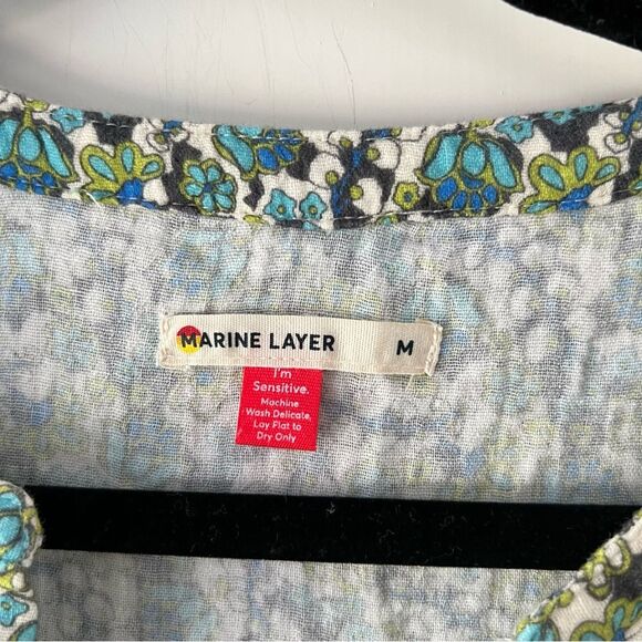 Marine Layer Jamie Short Sleeve Mini Dress Floral Blue Green Ditsy - Picture 7 of 9